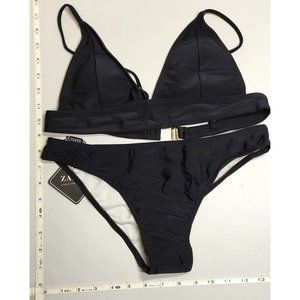 NWT ZAFUL Medium Triangle Black bikini set